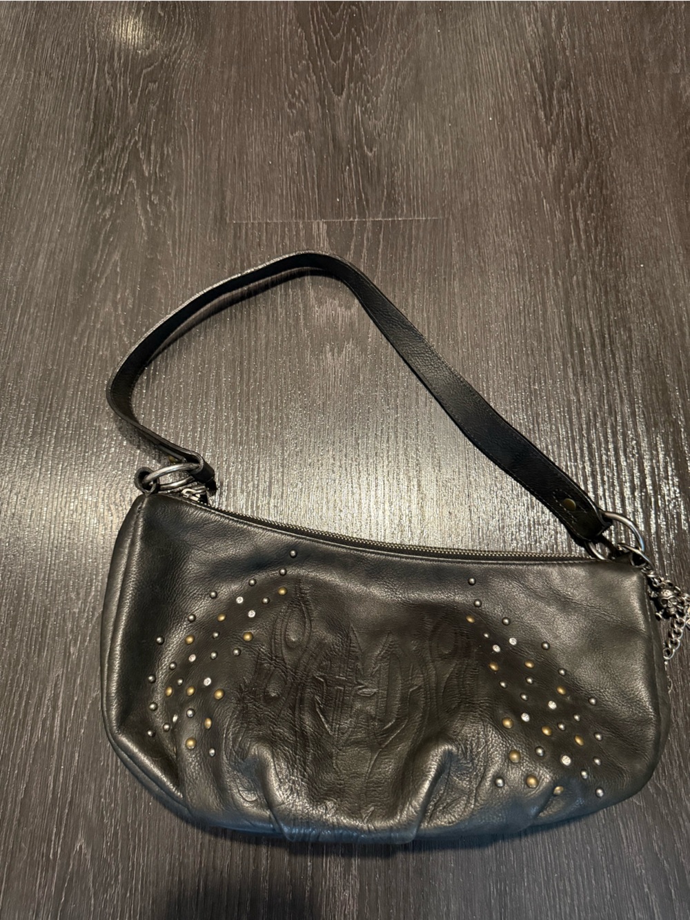 Black Studded Leather Shoulder Bag